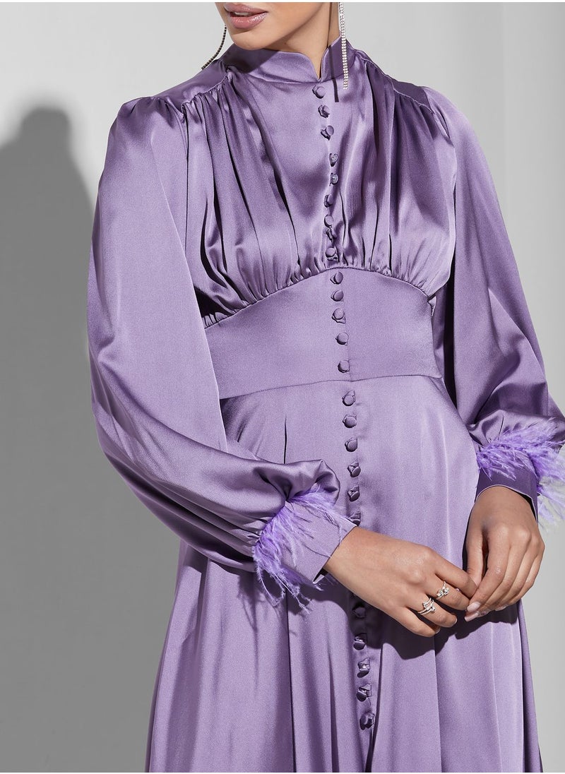 Namshi X Trendyol - Button Down Feather Detail Dress - Image 1