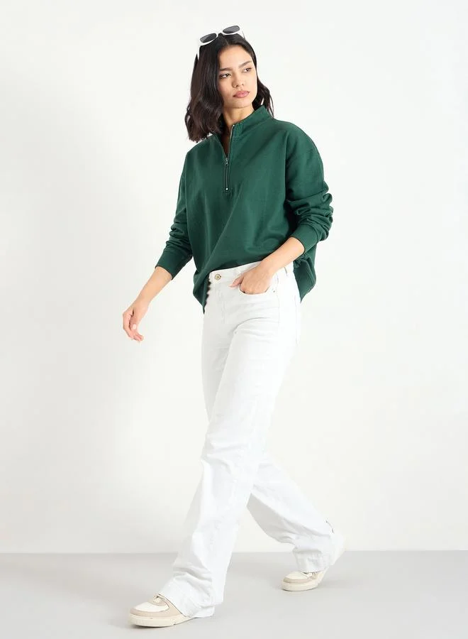 Styli Styli Solid Regular Fit Half Zip Sweatshirt