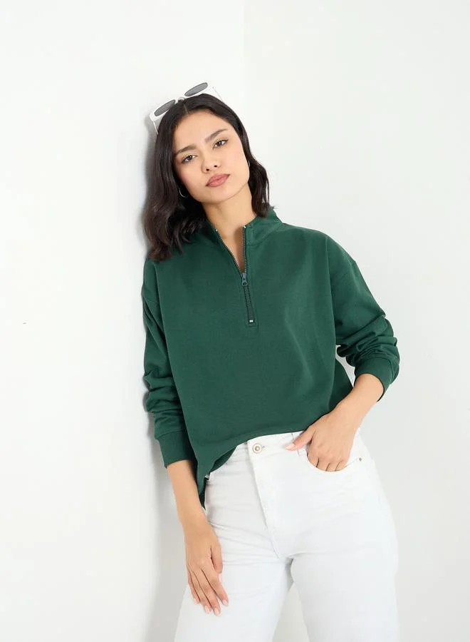 Styli Styli Solid Regular Fit Half Zip Sweatshirt