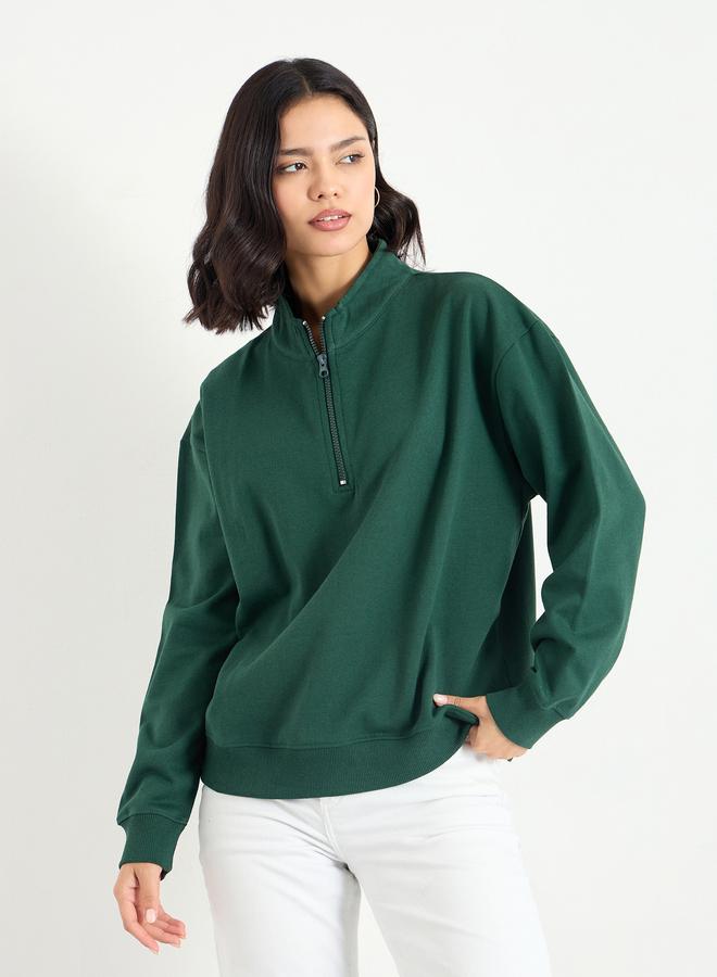 Styli Solid Regular Fit Half Zip Sweatshirt - Image 1