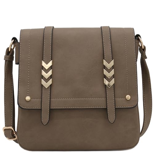 ALYSSA Double Compartment Large Flapover Crossbody Bag (Stone) - Image 1