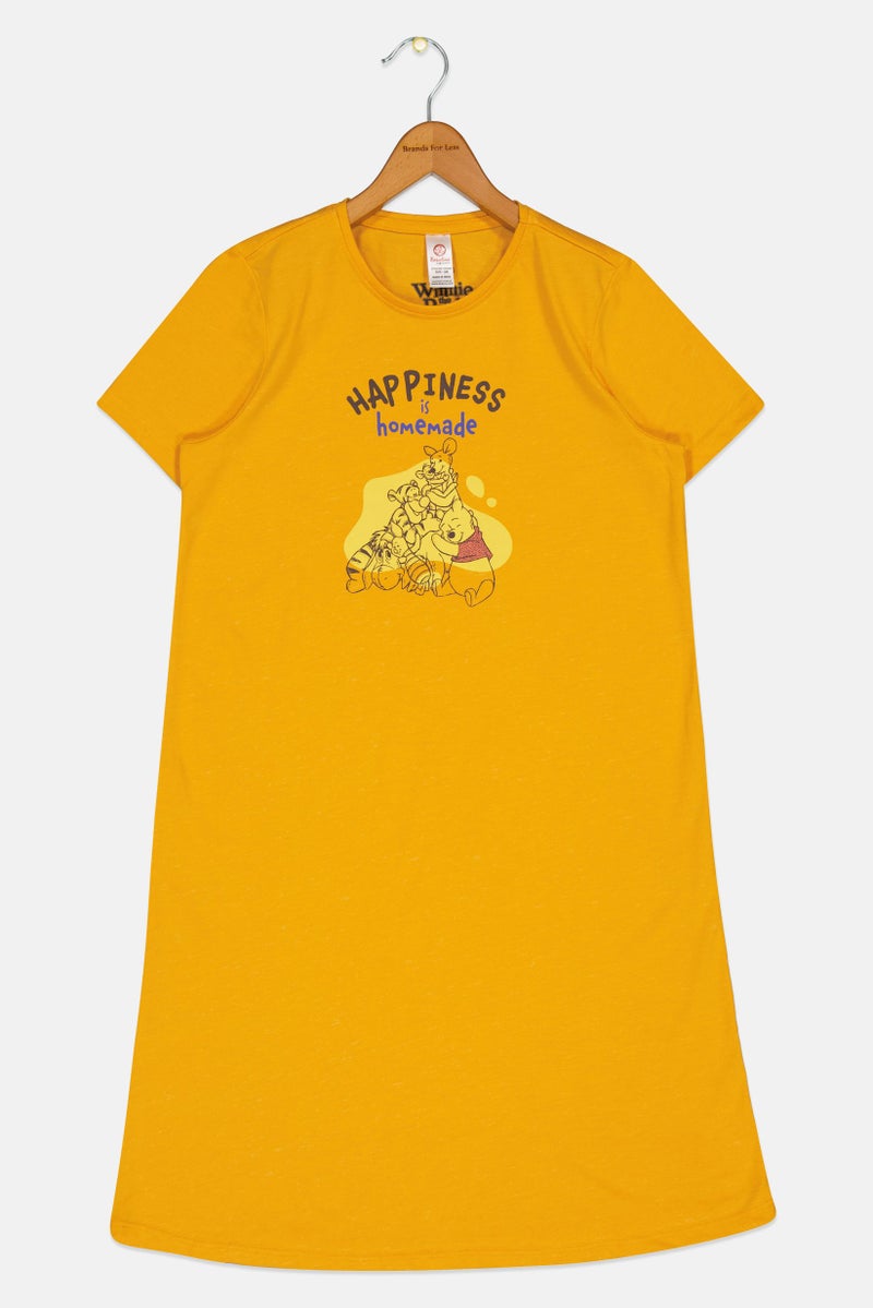 zivame Winnie The Pooh X Kids Girl Graphic Print Short Sleeve Sleeping Dress, Yellow - Image 2