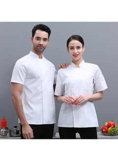 NIBEMINENT Pure White Chef Costume Cook Jacket High End Male Chef's Shirt Short Sleeve Restaurant Uniform Barber Shop Workwear Overalls  - Image 1