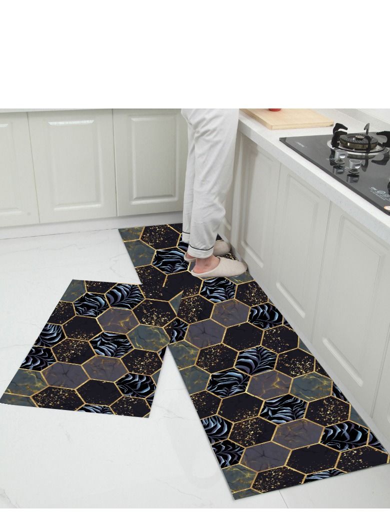 Y&D 2-Piece Non-Slip Floor Mats Geometry Pattern Super Absorbent Kitchen Rug Set 