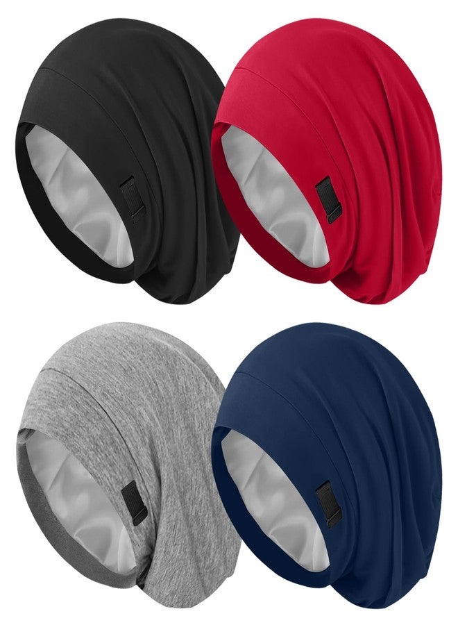 ZHENSILK 4Pcs Silk Satin Lined Sleep Cap Bonnets for Women Men, Adjustable Satin Bonnet for Sleeping Hair Wrap Slouchy Beanie Hat for Curly Hair and Braids - Image 1