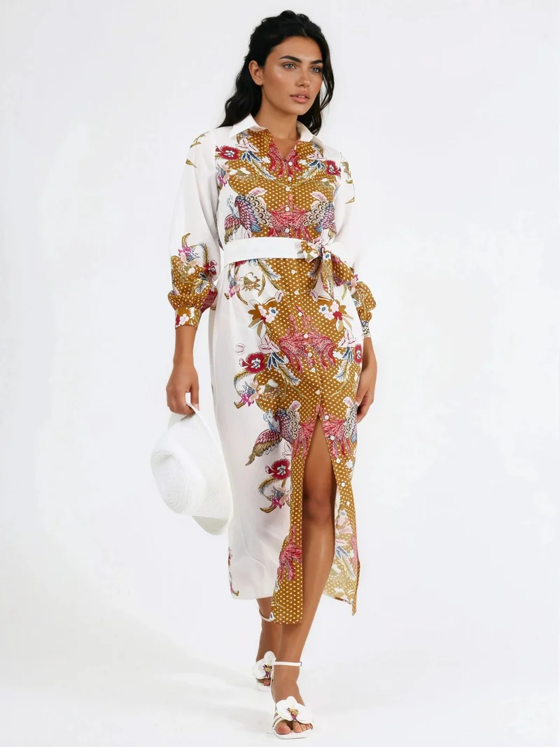 Jennyfer Floral Belted Midi Dress