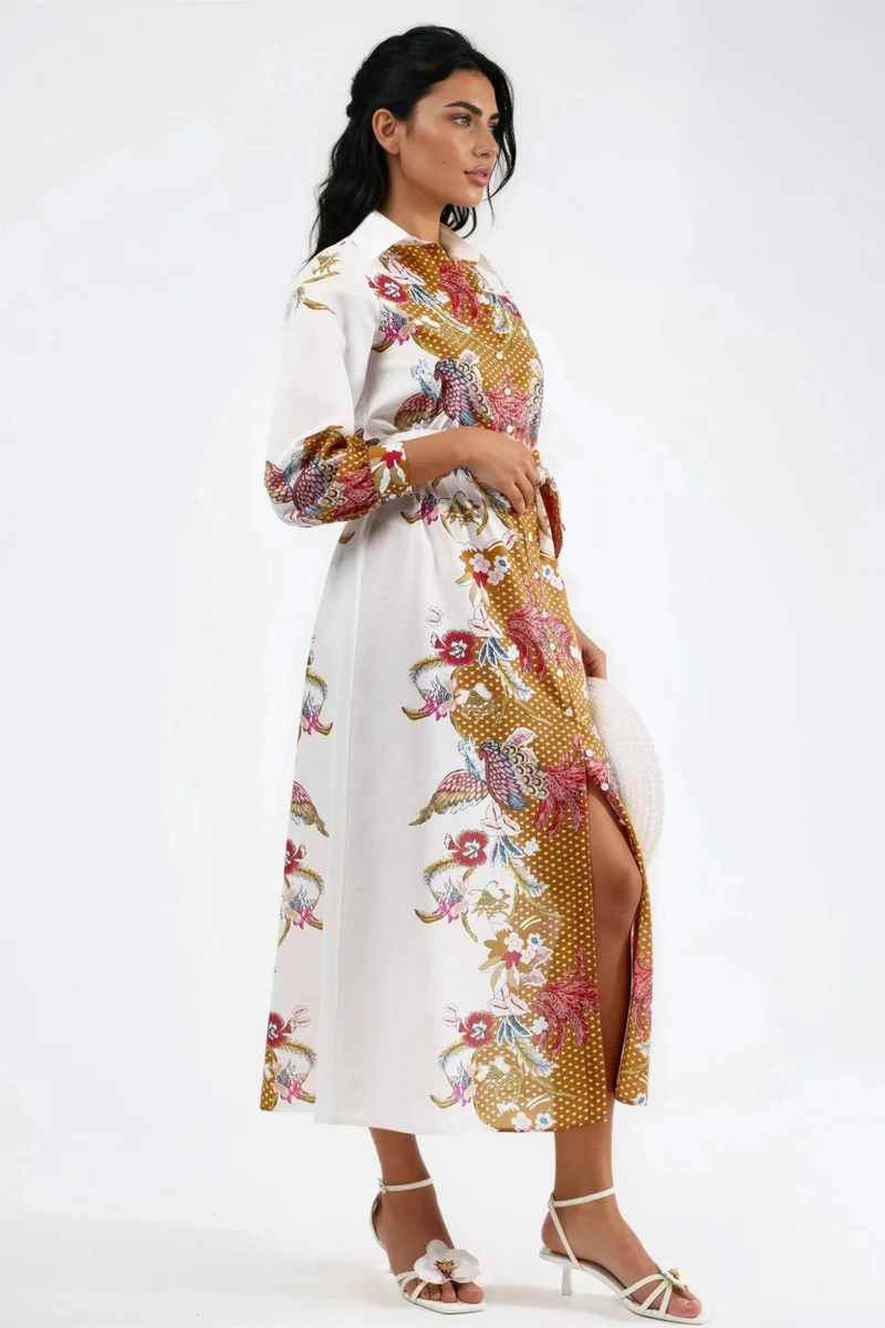 جينيفر Floral Belted Midi Dress