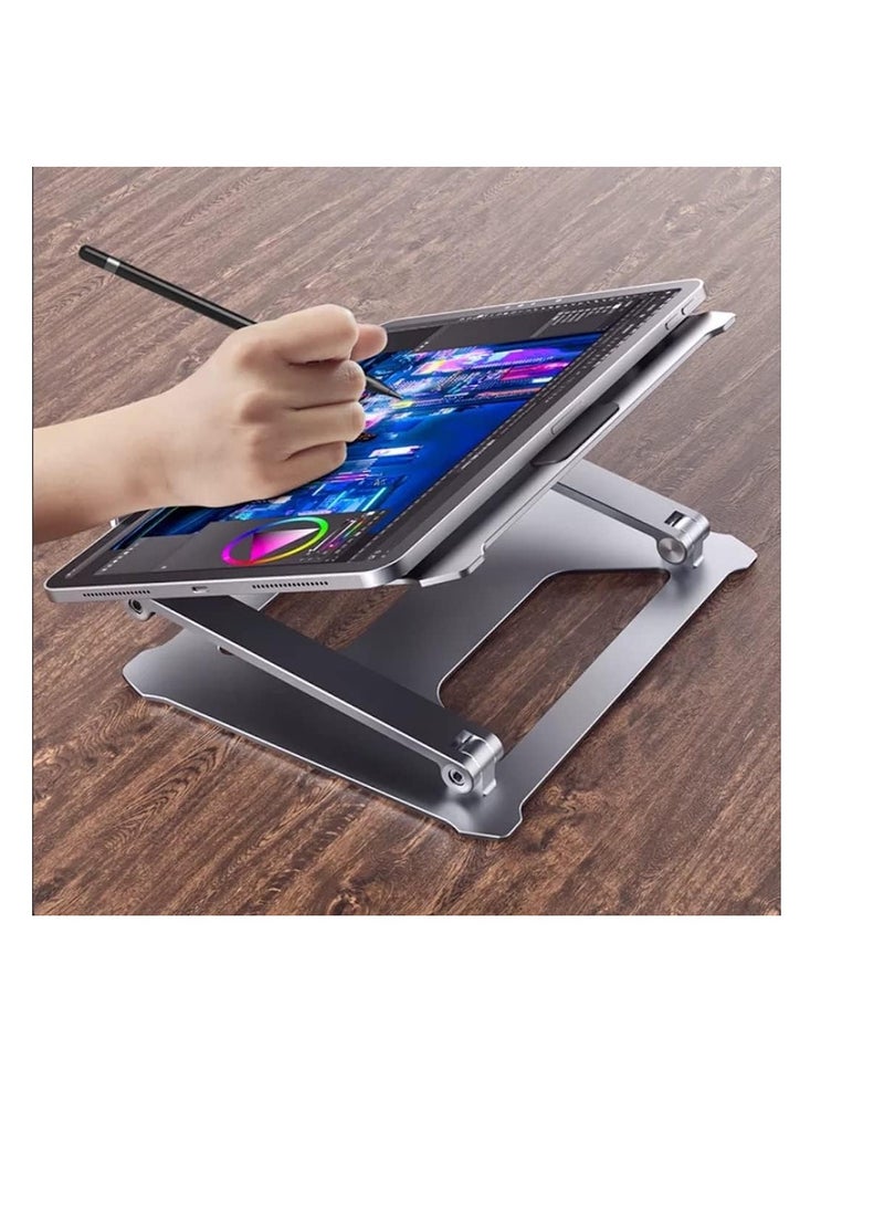 Aluminum Alloy Foldable Adjustable Laptop Stand for Notebook and Laptop Compatible with 14-17.3 - 17.3 Inch Boneroy, Silver - Image 2