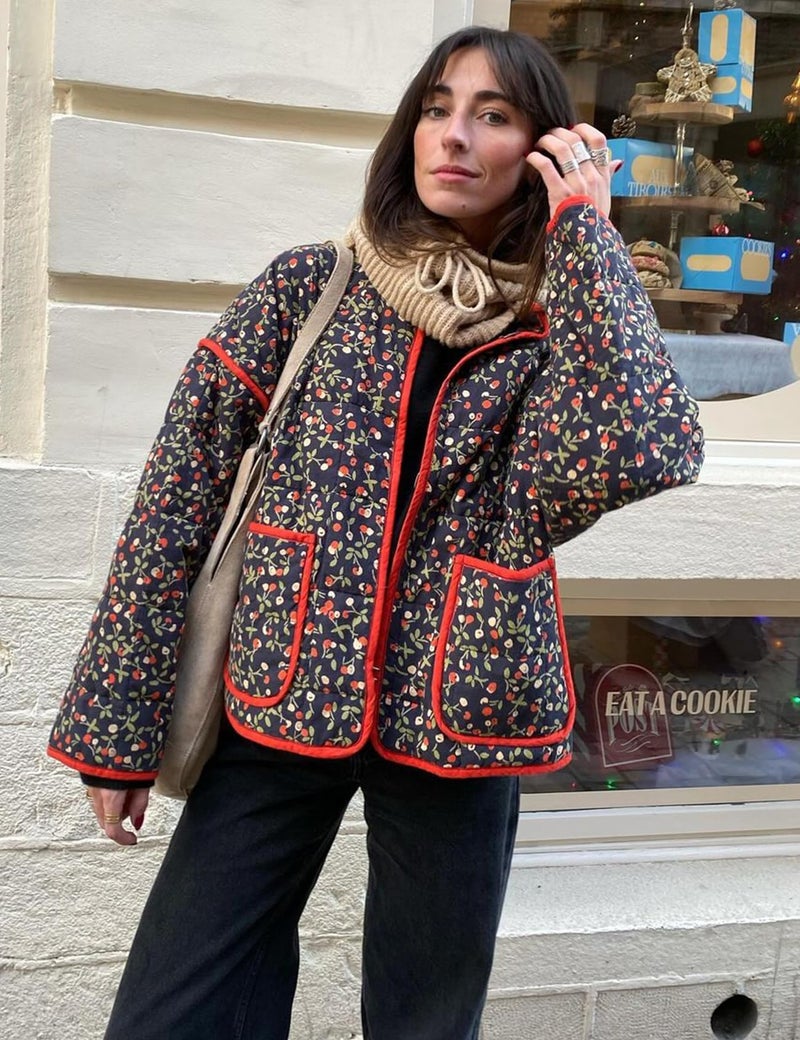 Yimoon Women's Cropped Puffer Quilted Jacket Vintage Floral Print Open Front Lightweight Short Jacket Outwear - Image 4