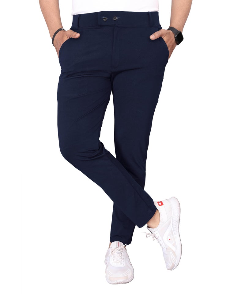 VALLEY Mehrang Men's Stretchable Stretchable Formal Pant Trousers | Stylish Mid Rise Slim Fit Men's Wear Trousers For Office Or Party | Polycotton Knitted Fabric (In, Numeric, 36, Regular, Navy Blue) - Image 1