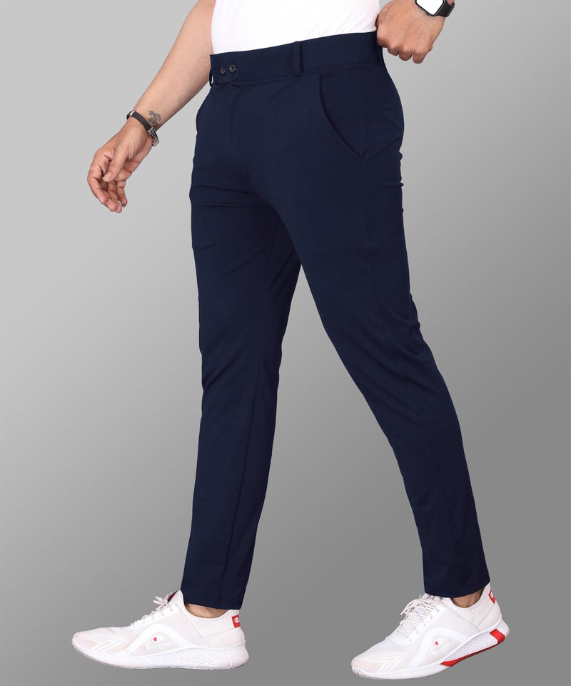 VALLEY Mehrang Men's Stretchable Stretchable Formal Pant Trousers | Stylish Mid Rise Slim Fit Men's Wear Trousers For Office Or Party | Polycotton Knitted Fabric (In, Numeric, 36, Regular, Navy Blue) - Image 4