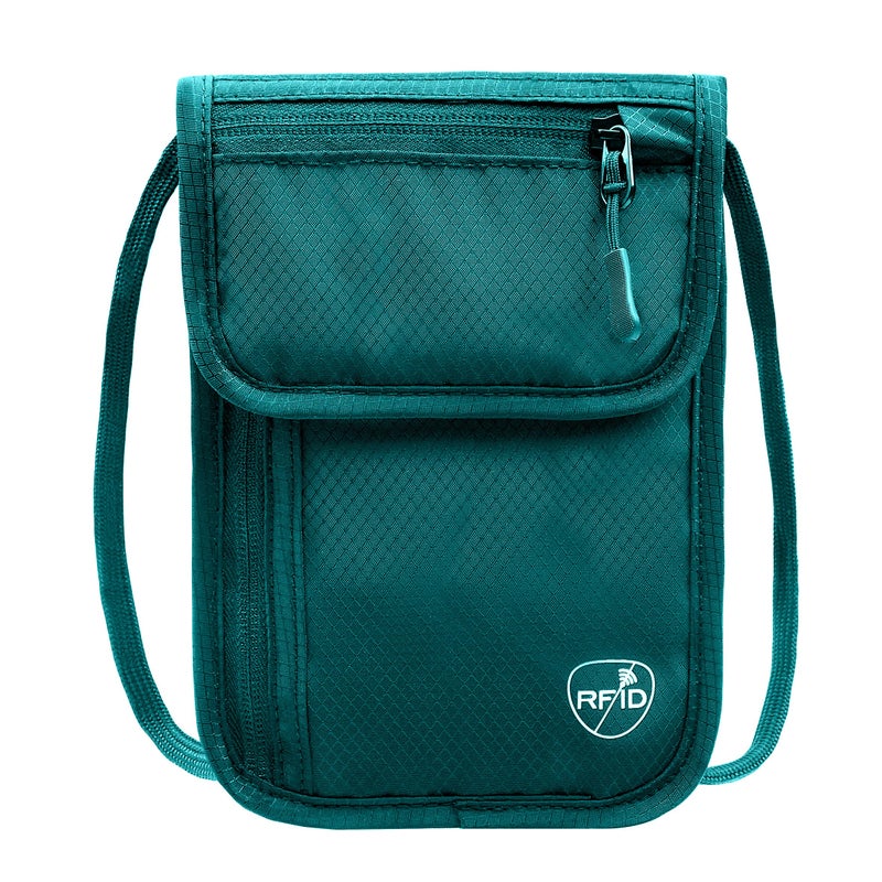 SUPACOOL Passport Holder Bag, Travel Wallet for Men Women Family, Card Holder Organizer, RFID Blocking, Neck Wallet, Hidden Neck Pouch for Travel(Green) - Image 1