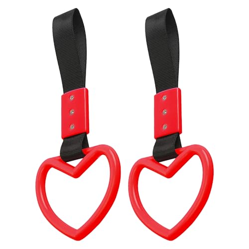 JRYEM 2PCS Heart Shaped Car Handle Straps, Rear Bumper Warning Keychain Ring Charm for Car Exterior Accessories (Red) - Image 1
