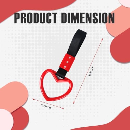 JRYEM 2PCS Heart Shaped Car Handle Straps, Rear Bumper Warning Keychain Ring Charm for Car Exterior Accessories (Red) - Image 2