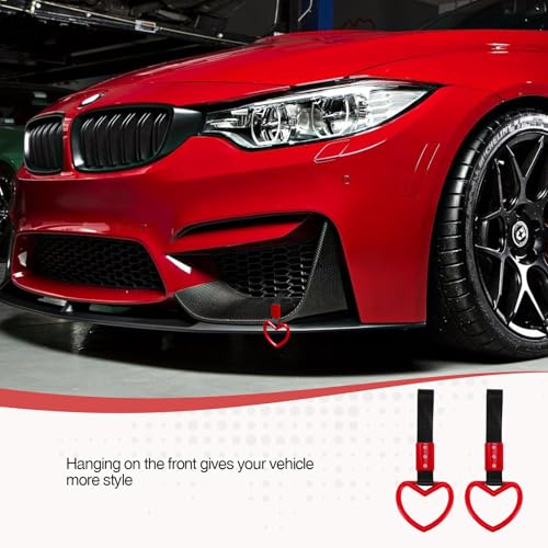 JRYEM 2PCS Heart Shaped Car Handle Straps, Rear Bumper Warning Keychain Ring Charm for Car Exterior Accessories (Red) - Image 5