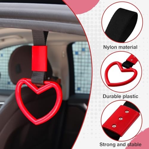 JRYEM 2PCS Heart Shaped Car Handle Straps, Rear Bumper Warning Keychain Ring Charm for Car Exterior Accessories (Red) - Image 3