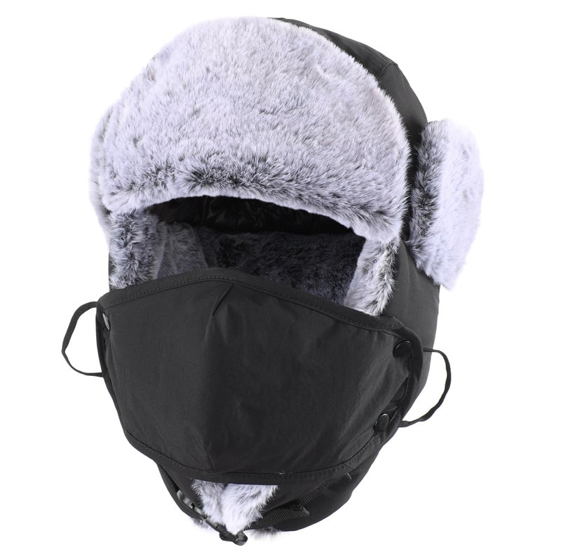 Connectyle Men's Trapper Hat with Face Mask Windproof Winter Hat for Men Thermal Faux Fur Hunting Hat Outdoor Black - Image 1