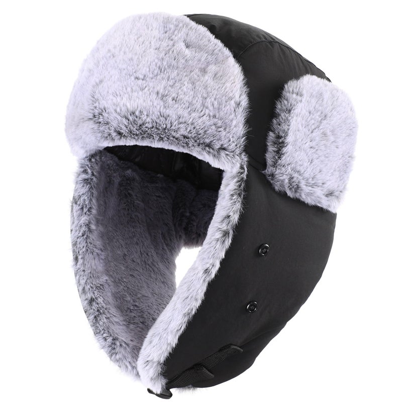 Connectyle Men's Trapper Hat with Face Mask Windproof Winter Hat for Men Thermal Faux Fur Hunting Hat Outdoor Black - Image 2