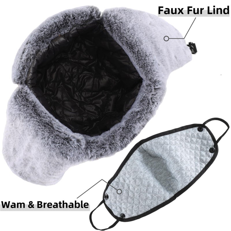 Connectyle Men's Trapper Hat with Face Mask Windproof Winter Hat for Men Thermal Faux Fur Hunting Hat Outdoor Black - Image 4