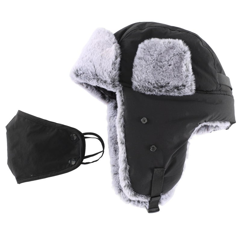 Connectyle Men's Trapper Hat with Face Mask Windproof Winter Hat for Men Thermal Faux Fur Hunting Hat Outdoor Black - Image 3