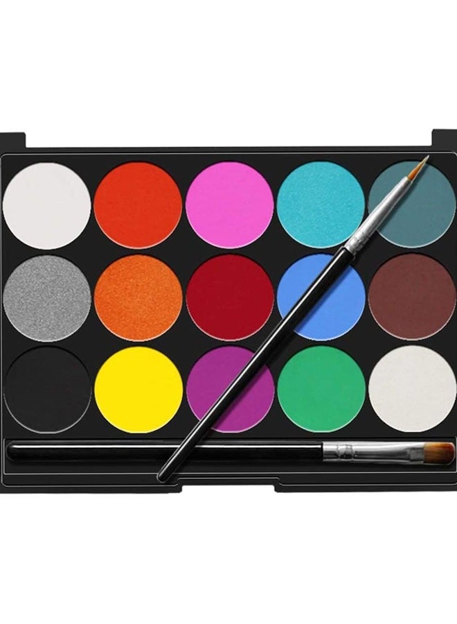 Face Paint Kit for Kids,Professional Non-tocix Face Paint 15 Colors Kit with 2 Brushes, Body Makeup Paint Hypoallergenic Water Based Paints for Party Cosplay - Image 1