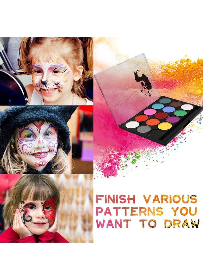 Face Paint Kit for Kids,Professional Non-tocix Face Paint 15 Colors Kit with 2 Brushes, Body Makeup Paint Hypoallergenic Water Based Paints for Party Cosplay - Image 2
