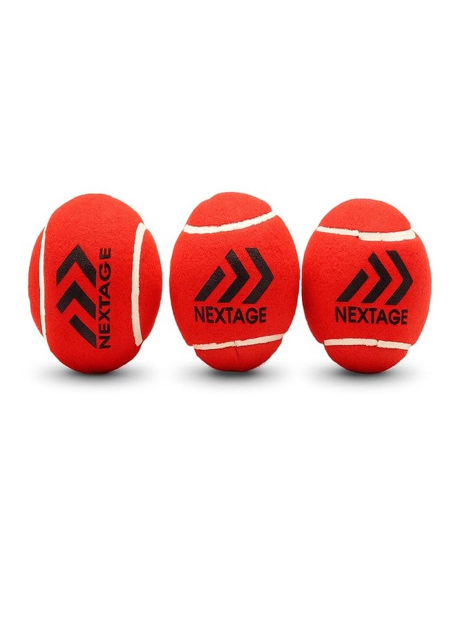 Nextage Cricket Tennis Ball - High Bounce Hard Ball, Red Woolen Felt - Pack of 3 - Ideal for Street Matches, Practice & Tournaments - Image 1