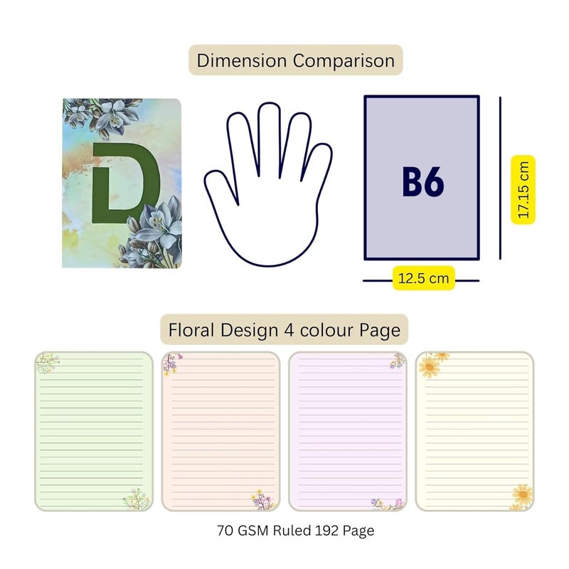 CRAFTOPIX Initial Alphabet D Lasercut Soft Bound Diary Notebook | B6 Size 6" x 4.9" Undated 192 Pages, 80 GSM | Perfect Binding Diary for Office, Personal Diary, Journaling - Image 5