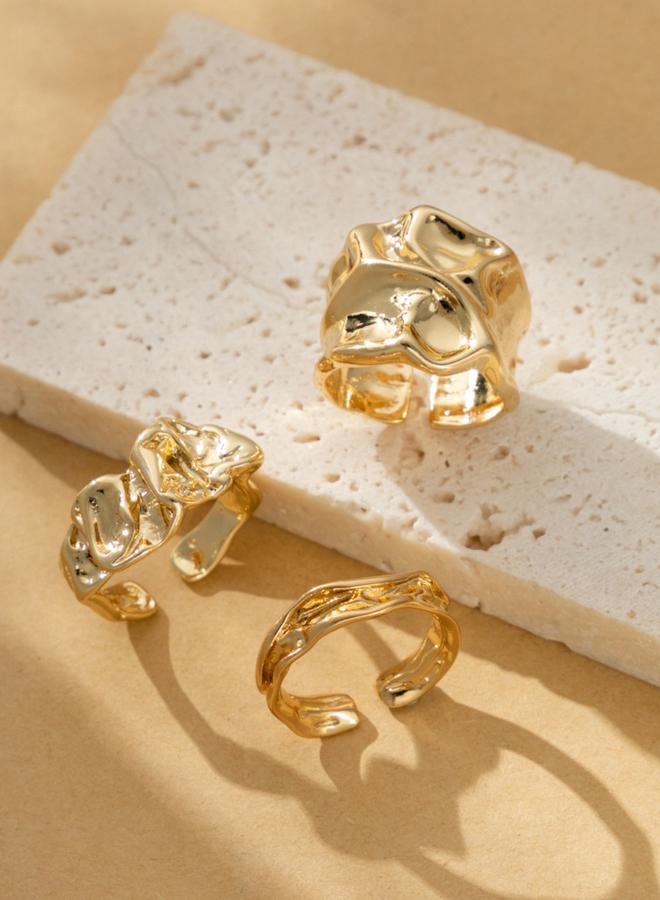 Take Two Set of 3 - Gold Texture Alloy Ring - Image 1