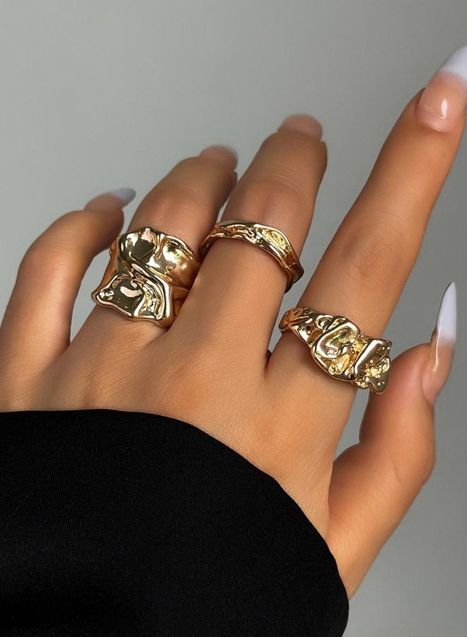 Take Two Set of 3 - Gold Texture Alloy Ring - Image 3