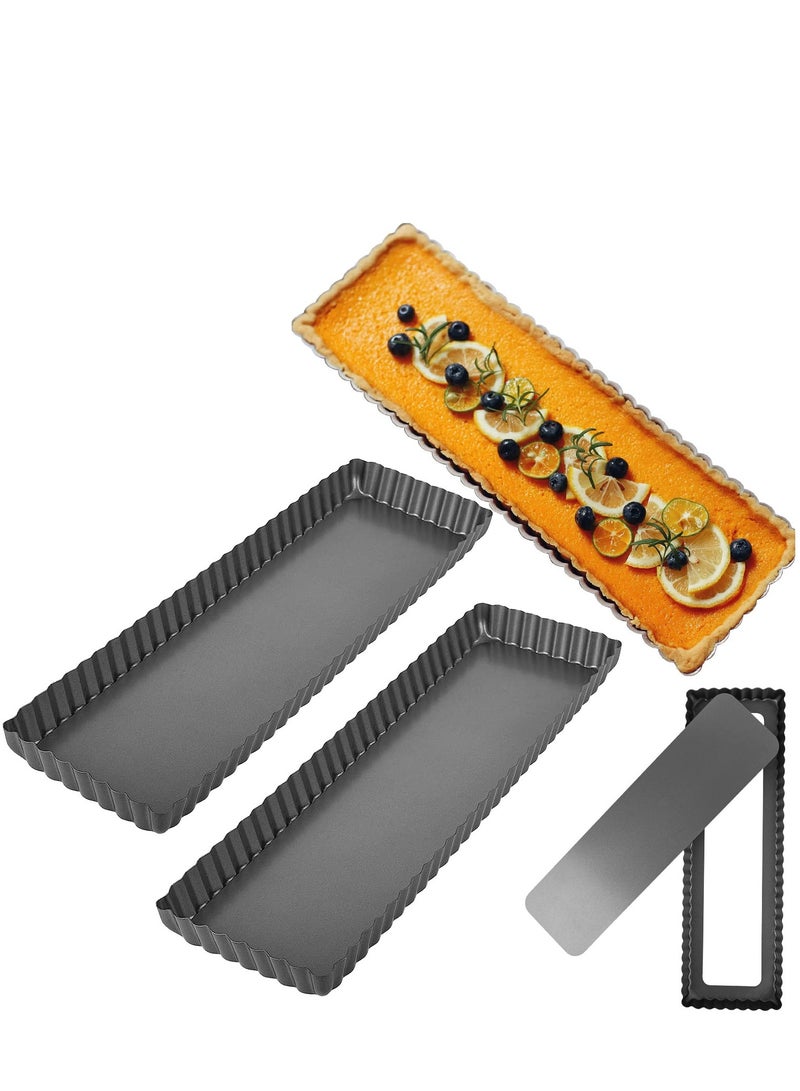 SYOSI صينية تارت مستطيلة بقاع قابل للإزالة 2 عبوة 13 7/8 بوصة صينية كيشي غير لاصقة لخبز الفطائر قوالب تارت قابلة لإعادة الاستخدام لمطبخ فرن الخبز فطائر تارتلتس كعك موس مافن (أسود) - Image 1