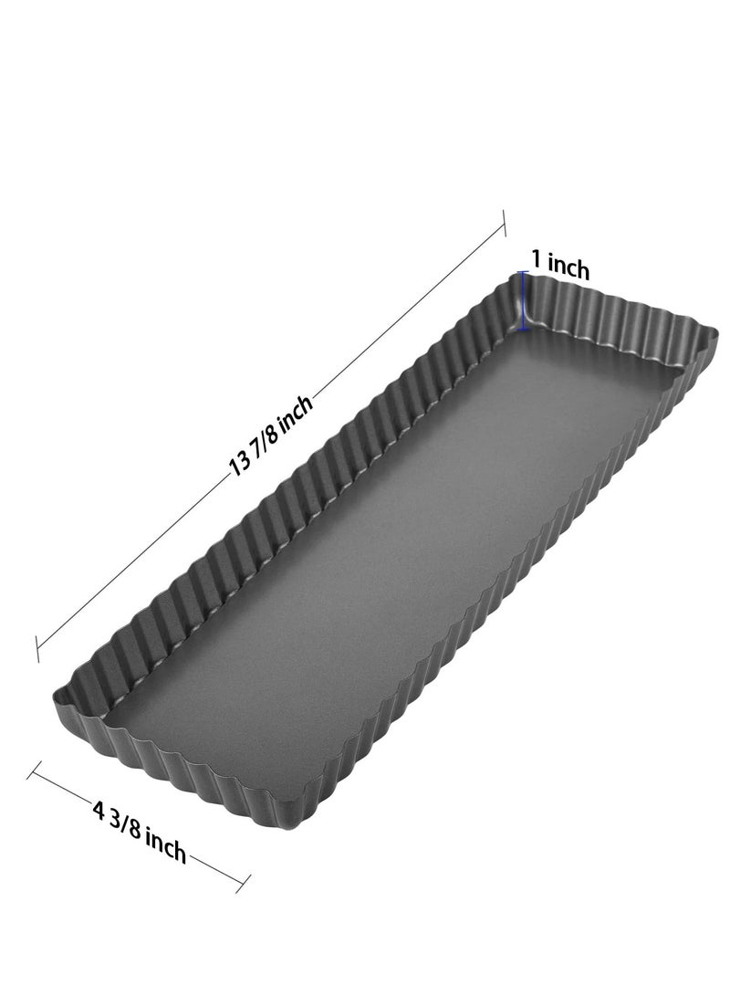 SYOSI صينية تارت مستطيلة بقاع قابل للإزالة 2 عبوة 13 7/8 بوصة صينية كيشي غير لاصقة لخبز الفطائر قوالب تارت قابلة لإعادة الاستخدام لمطبخ فرن الخبز فطائر تارتلتس كعك موس مافن (أسود) - Image 2