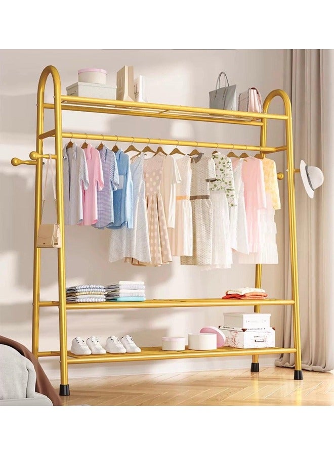 SHEE ONE Clothes rack with two storage shelves and side hooks - gold - Image 2