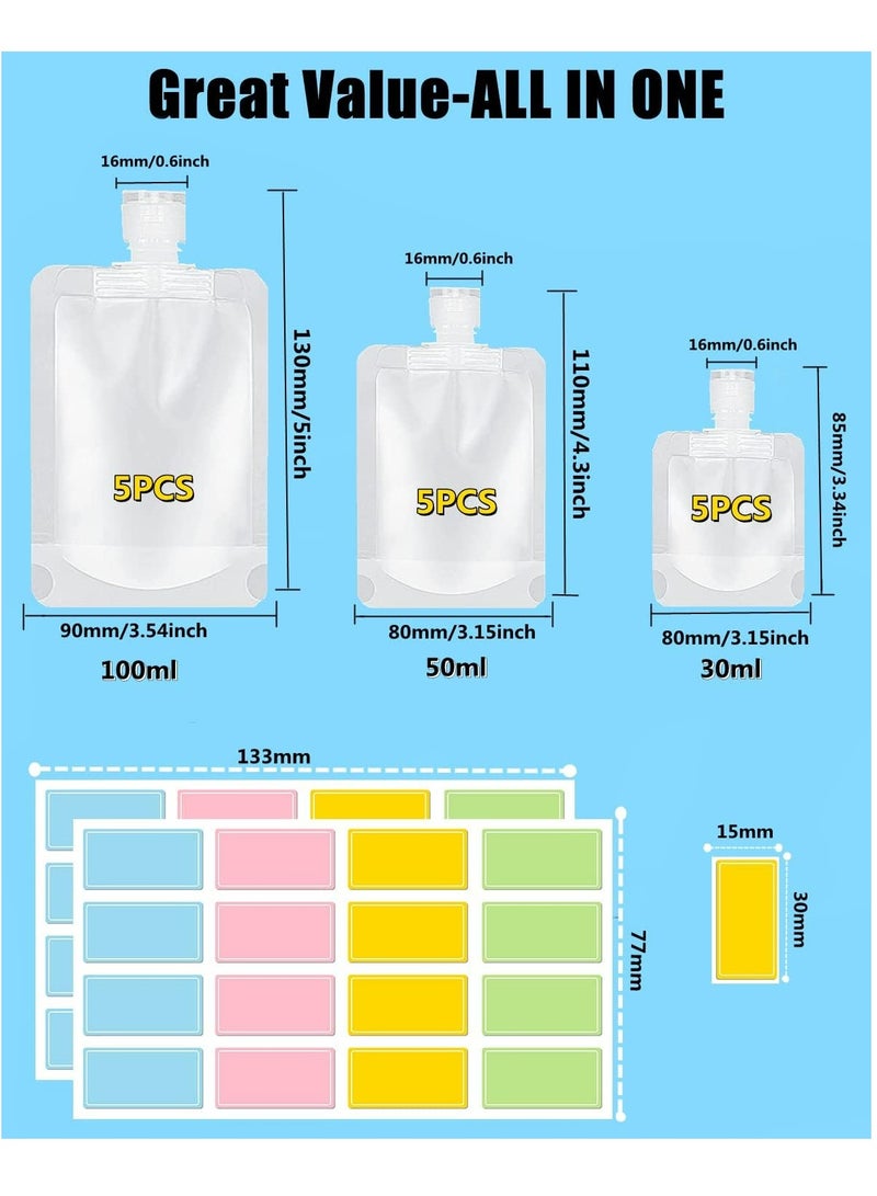 Oasisgalore 17-Pack Travel Toiletry Pouches, Portable Refillable Containers for Shampoo, Lotion, Soap, Liquids - Image 2