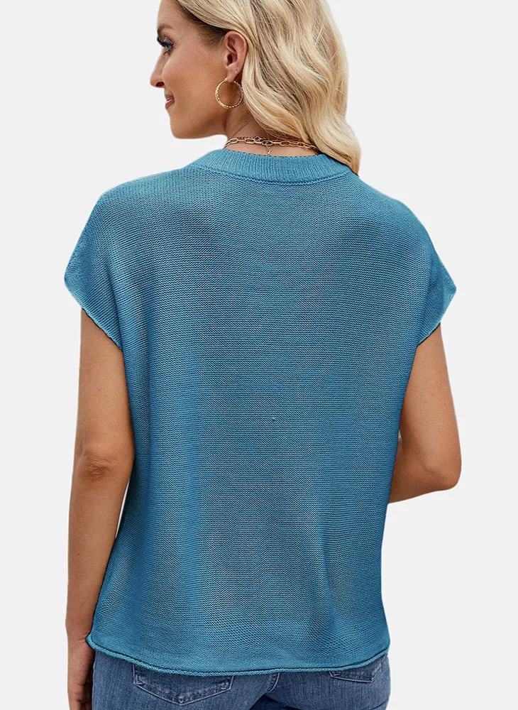 YUNIQEE Blue Round Neck Plain Top
