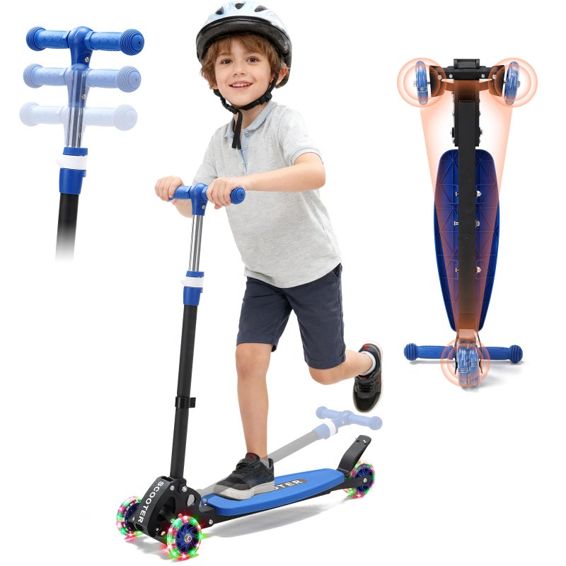 DEROFIT Scooters for Kids 6-8 8-12, Folding, 3 Light up Wheels Kick Scooter,3 Adjustable Height Handlebars, Lean-to-Steer,Widen Anti-Slip Deck, Heavy Duty Scooter for Boys Girls Ages 6-12,up to 170 Lbs - Image 1
