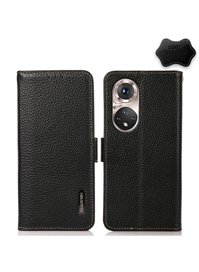 اس-توب جراب هاتف خزنة لهاتف Honor 50 Pro مصنوع من جلد الليتشي الأصلي مع خاصية تحديد الهوية بموجات الراديو (RFID) - Image 1