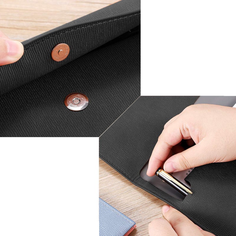 Enyuwlcm PU Leather A4 File Folder Document Holder Waterproof Portfolio Envelope Folder Case with Snap Closure Black - Image 4