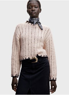 Crew Neck Openwork Detail Sweater