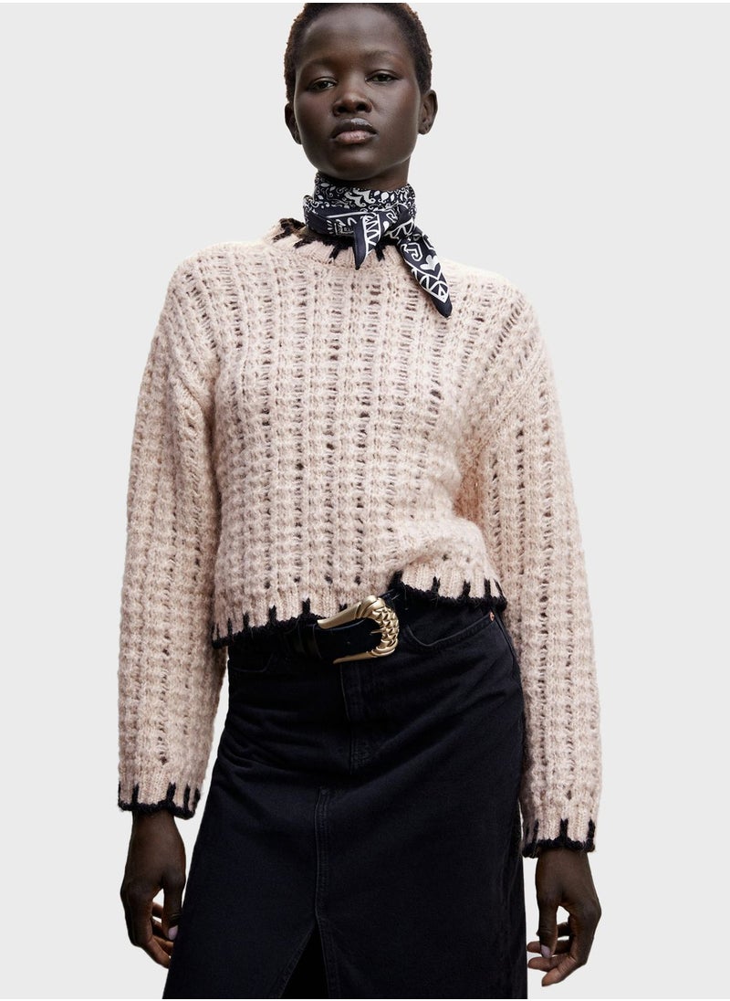 MANGO - Crew Neck Openwork Detail Sweater - Image 1