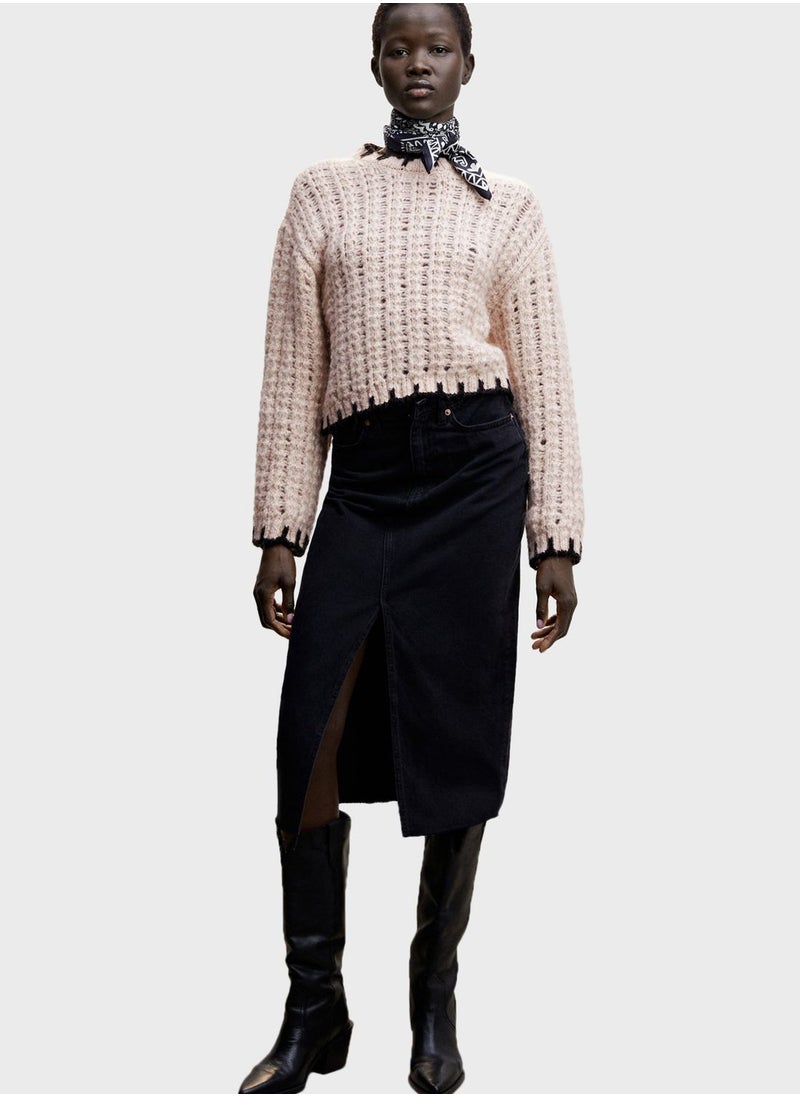 MANGO - Crew Neck Openwork Detail Sweater - Image 1