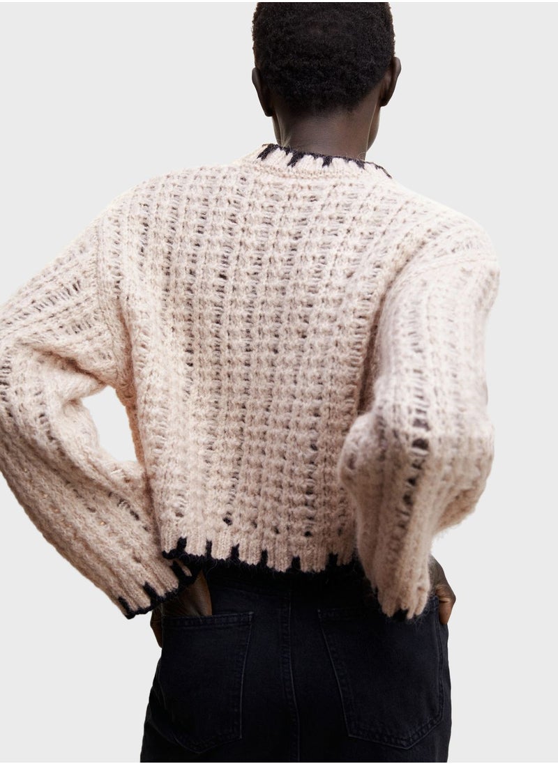 MANGO - Crew Neck Openwork Detail Sweater - Image 1