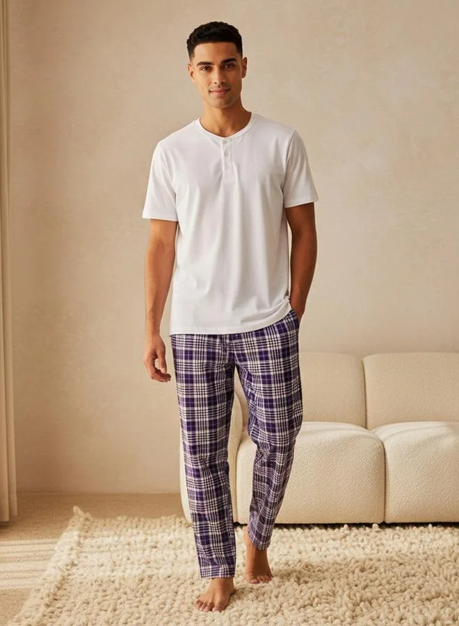 Splash FAV Men Cotton Checked Drawstring Waist Nightwear Set