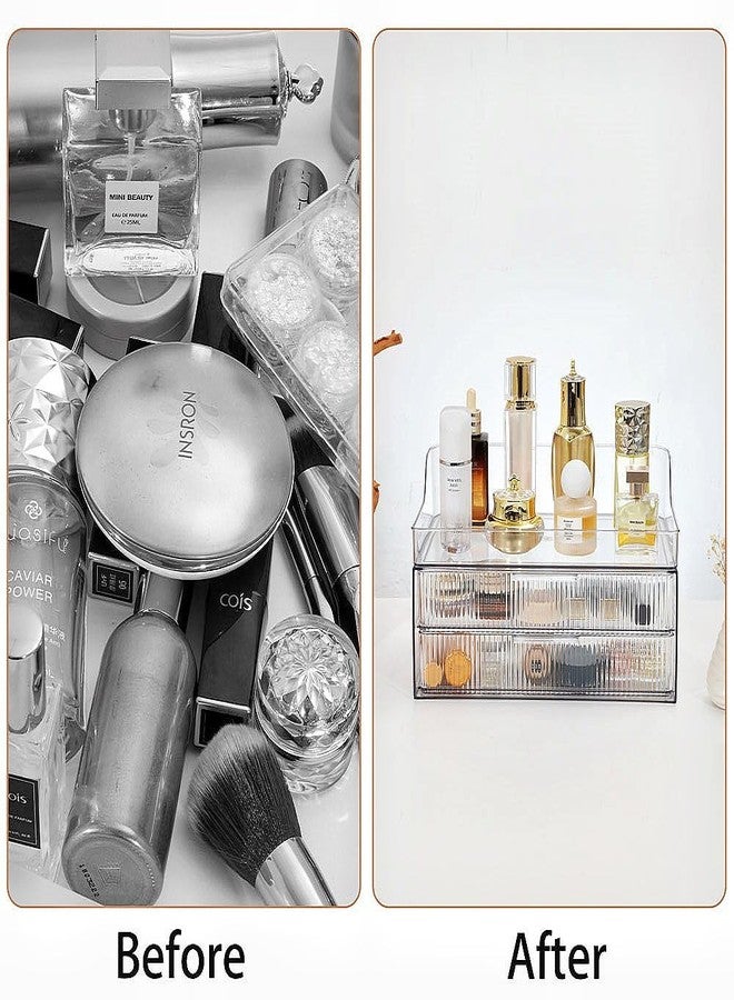 PLINJOY Makeup Organizer Countertop Large Cosmetic Display Cases Cosmetic Organizer Skin care Organizer, 2 Drawers - Image 3