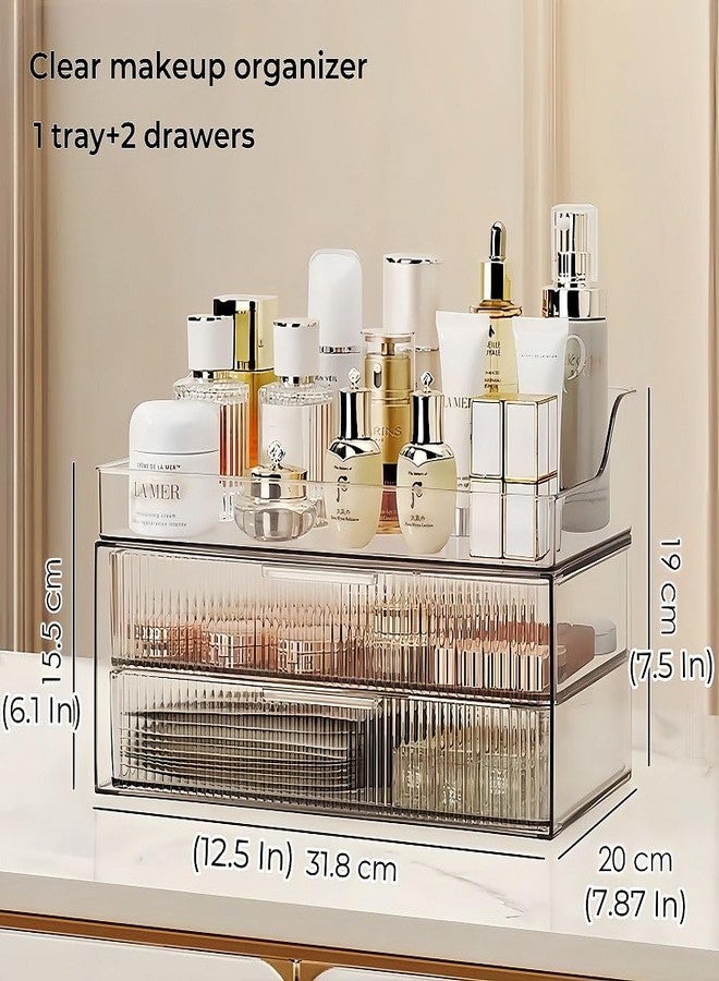 PLINJOY Makeup Organizer Countertop Large Cosmetic Display Cases Cosmetic Organizer Skin care Organizer, 2 Drawers - Image 4
