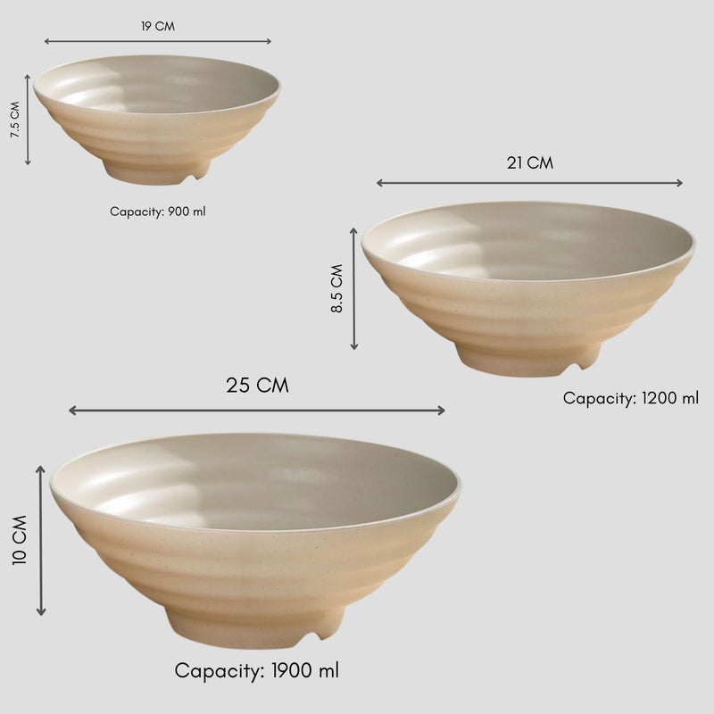 RoarCraft Naturals Unbreakable Wheat Straw Ramen Bowls Lightweight EcoFriendly Bowls for Snacks Microwave Salad Bowls for Serving Fruit Pasta Snack DessertBeige 19CM 21CM 25CM Pack of 3 - Image 2