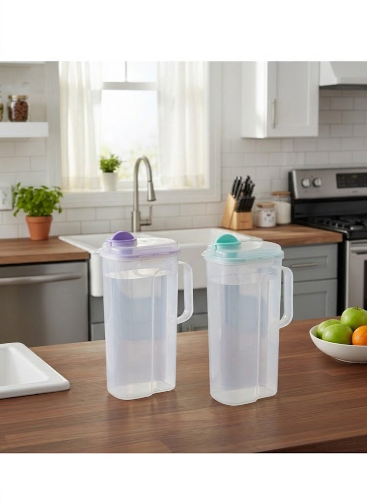 favilla 2-piece set of clear plastic jugs with clip-on lids - 1.5 liter capacity - multi-colored - Image 1