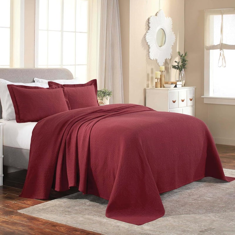 Superior Cotton Fleur De Lis Bedspread Set Warm Blankets AllSeason Bedding Bedroom Decor Decorative Boho Medallion Coverlet Includes 1 Bedspread 2 Pillow Shams Queen Garnet