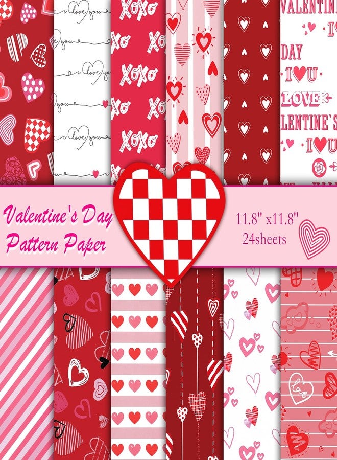 Konsait 24 Sheets Valentines Day Scrapbook Paper 12x12 Double Sided Decorative Cardstock Craft Paper for Card Making Anniversaries Pink Patterned Papers Red Origami Papers Valentine Scrapbook Supplies - Image 1