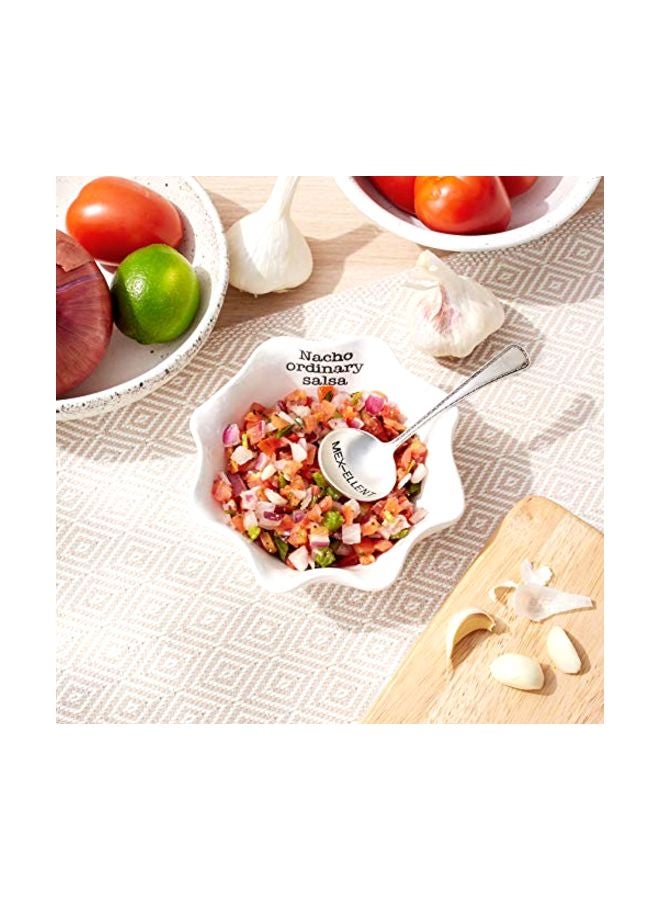 Mud Pie Salsa Ceramic Dip Cup Set, Nacho, White & Silver
